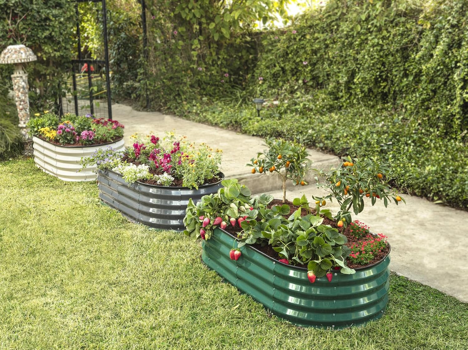 Galvanized Raised Garden Beds Outdoor // 4×2×1 ft & 8×4×1 ft Planter Raised Beds for Gardening, Vegetables, Flowers // Large Metal Garden Box (White) // Patent Pending Tool-Free Assembly