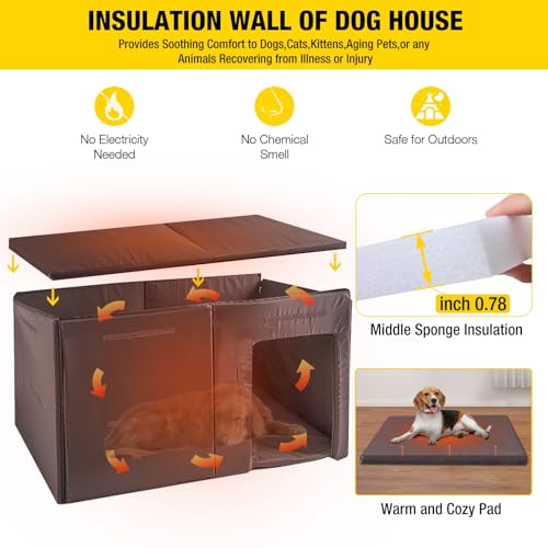 Aivituvin Outdoor Dog House 59" Extra Large Insulated Dog Kennel with Insulation Liner for Winter,All-Around Iron Frame