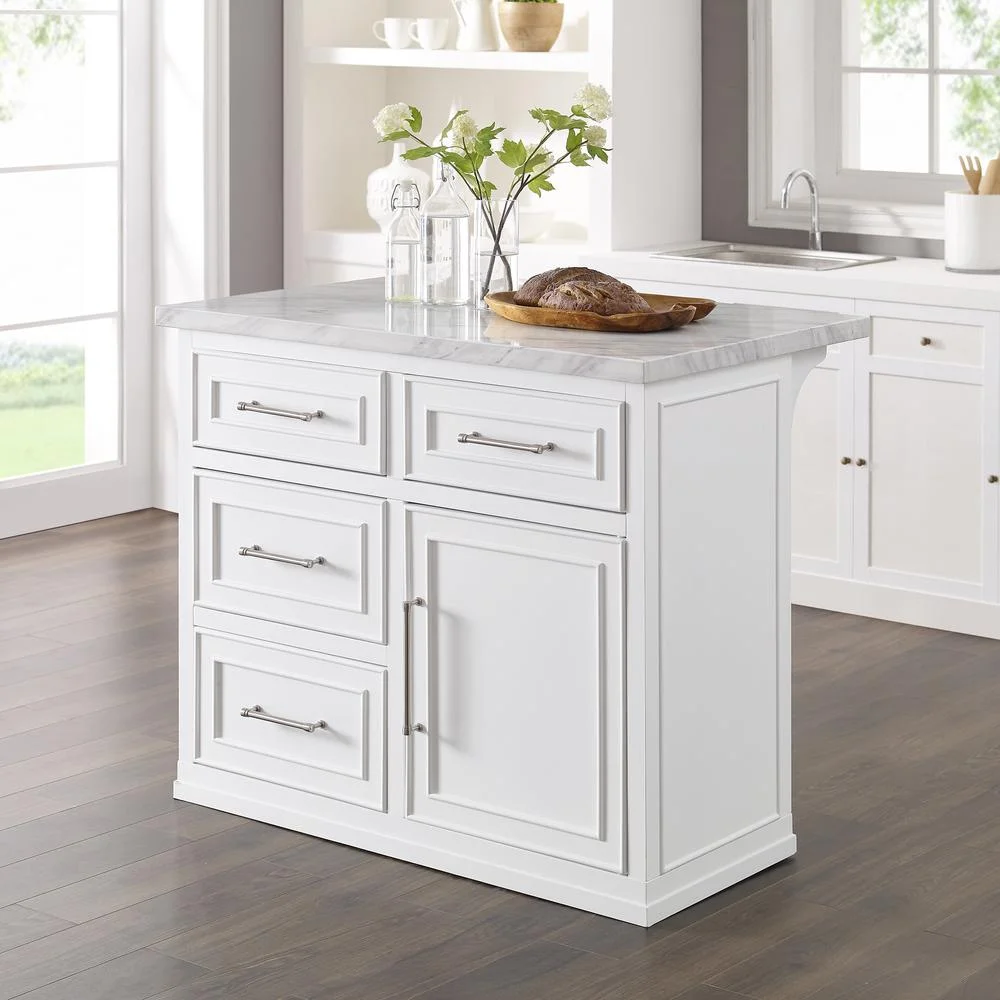 Crosley Furniture Cutler Modern MDF Wood Kitchen Island in White