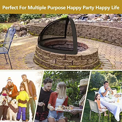 Outdoor Fire Pit Spark Screen Cover Accessory, 36In Patio Round Easy-Opening Fire Mesh Screen Guard, Heavy Duty Steel Firepit Ember Lid with Hinge