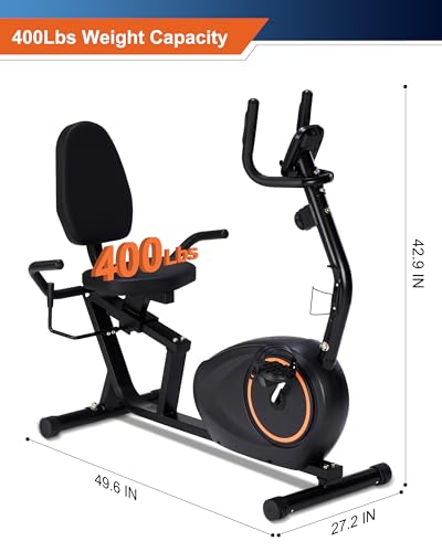 Recumbent Exercise Bike for Seniors - 400LB Weight Capacity Recumbent Bikes with Comfortable Seat, Pulse Sensor, 16-level Resistance, LCD Monitor