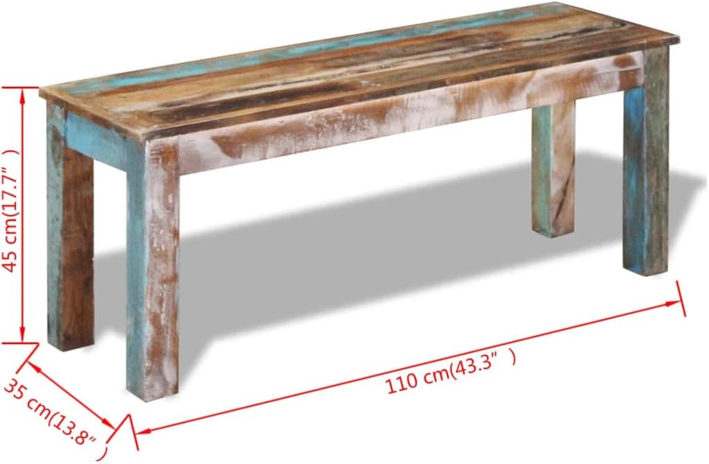 Bench,Dining Bench,Window Bench,Piano Bench,Shoe Bench,Porch Bench,Hall Bench,Antique Style,for Kitchen, Living Room, Indoor Bench,Backyard,Solid Reclaimed Wood 43.3"x13.8"x17.7"