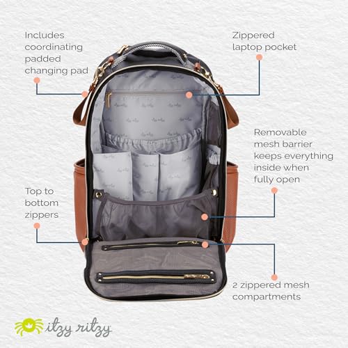 Itzy Ritzy Diaper Bag Backpack – Large Capacity Boss Plus Baby Backpack Diaper Bag Featuring 19 Pockets, Changing Pad, Stroller Clips, and Comfortable Backpack Straps, Black