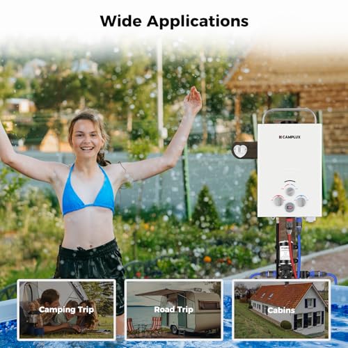 CAMPLUX 2.64 GPM Propane Portable Gas Water Heater, 68,000 BTU Outdoor Tankless Camping Water Heater with Digital Display, White