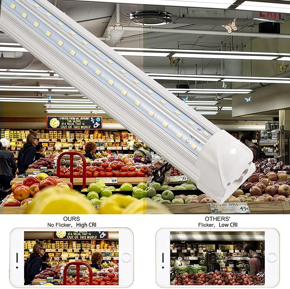 8FT LED Shop Light 8 Foot Led Lights 72w 8500LM 5000K LED Shop Light 8ft, 96'' T8 Integrated LED Tube, Linkable Led Bulbs for Garage, Warehouse, v Shape Clear Lens (10-Pack)