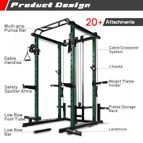 RitFit Multi-Function Squat Rack Power Cage PPC03 with Cable Crossover System, 1000LBS Capacity Power Rack and Packages with Optional Weight Bench, Barbell Weight Set, for Garage Workout & Home Gym