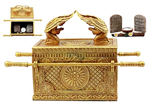 Ebros Gift Large Matte Gold Holy Ark Of The Covenant With Ten Commandments Rod of Aaron and Manna Religious Decorative Figurine Box Furniture Collectible Judaic Historical Accent (1:2 Scale 42" Long)