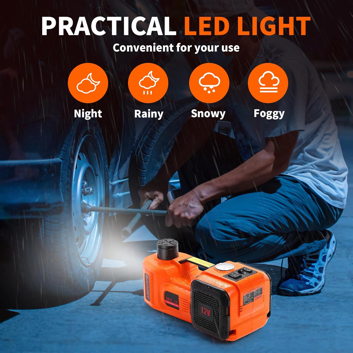 12IN1 Electric Car Jack 5 Ton - 11023 LBS Floor Jack Lift, Attachment Included Impact Wrench, Built-in Inflatable Pump, and LED Light, Garage Repair Car Tires Change for SUV MPV Sedan Truck