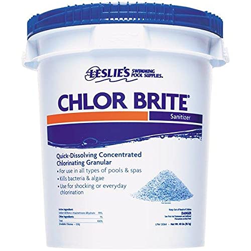 Leslie's Chlor Brite Pool Shock for Swimming Pools, Spas, and Hot Tubs - Granular Stabilized Sodium Dichlor Sanitizer - 40 Pound
