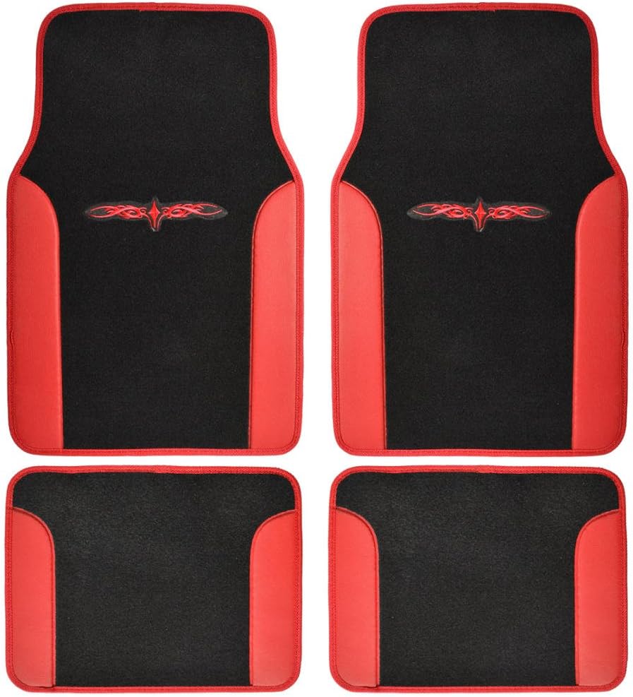 BDK Sport Series"Rome Sport" Black/Red Stripe Seat Covers w/Split Bench & Vinyl Trim Carpet Mats Full Set