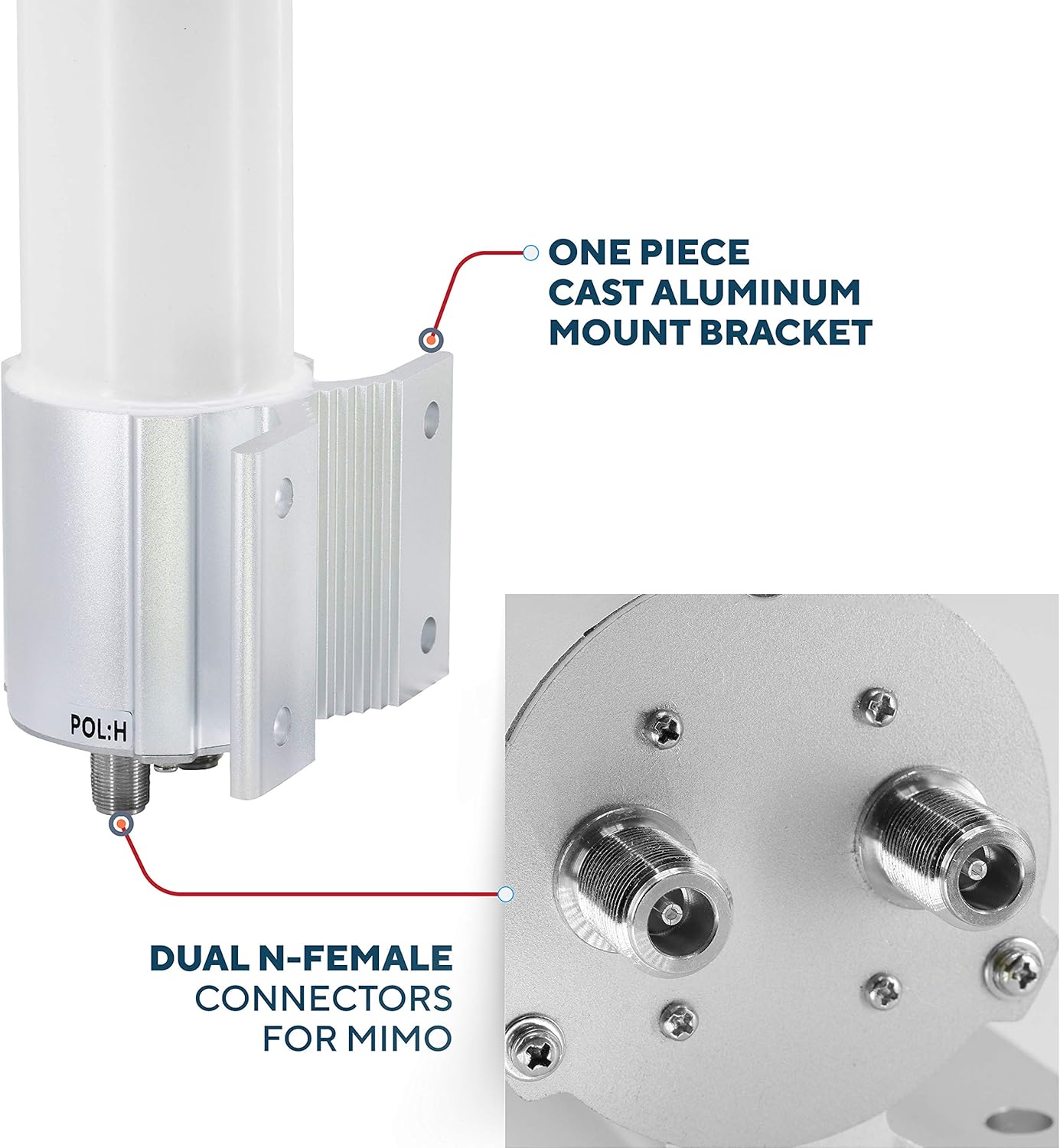 Omnidirectional 4G LTE MIMO Antenna, Wide Band Pole Wall Mount Signal Booster for Mobile Cell Phone, 12dBi Gain Compatible with Verizon, AT&T, Sprint, T-Mobile,