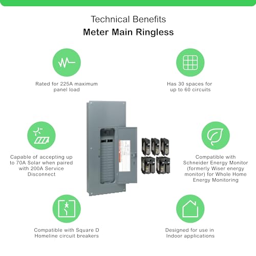 Schneider Electric HOM3060M200PQCVP Homeline 200 Amp 30-Space 60-Circuit Indoor Main Breaker Qwik-Grip Plug-On Neutral Load Center with Cover-Value Pack,Grey