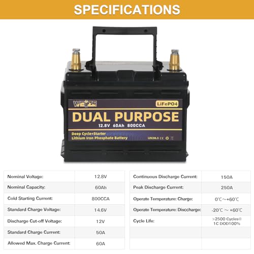WEIZE 12V 105AH Dual Purpose LiFePO4 Lithium Battery, 1000CCA Group 31 Group 27 GC2 Starter Battery Plus Deep Cycle Performance, Built-in Smart BMS, Perfect for Automotive, Trolling Motor, Marine, RV