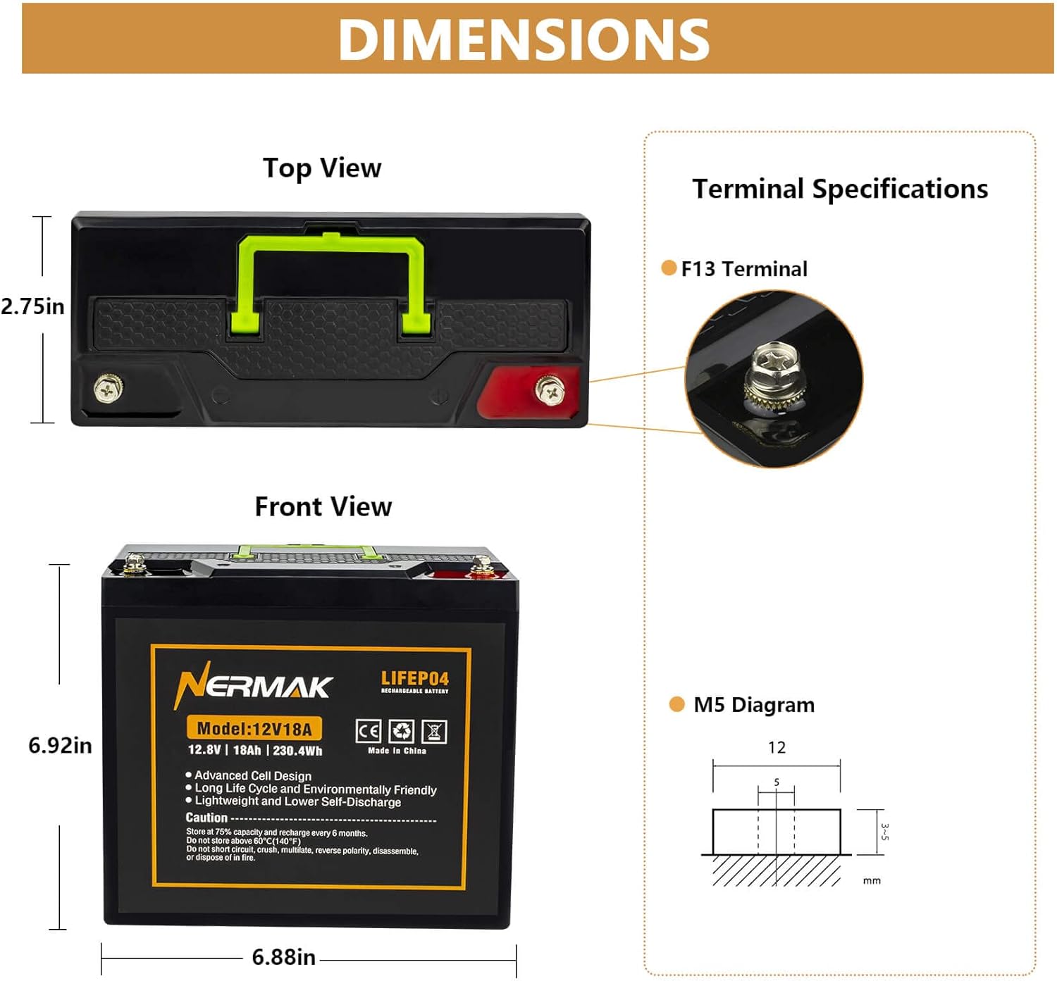Nermak 2 Pack 12V 12Ah LiFePO4 Deep Cycle Battery, 2000+ Cycles Lithium Iron Phosphate Rechargeable Battery for Solar Power, Lighting, Power Wheels, Fish Finder, Scooters and More, Built-in 12A BMS