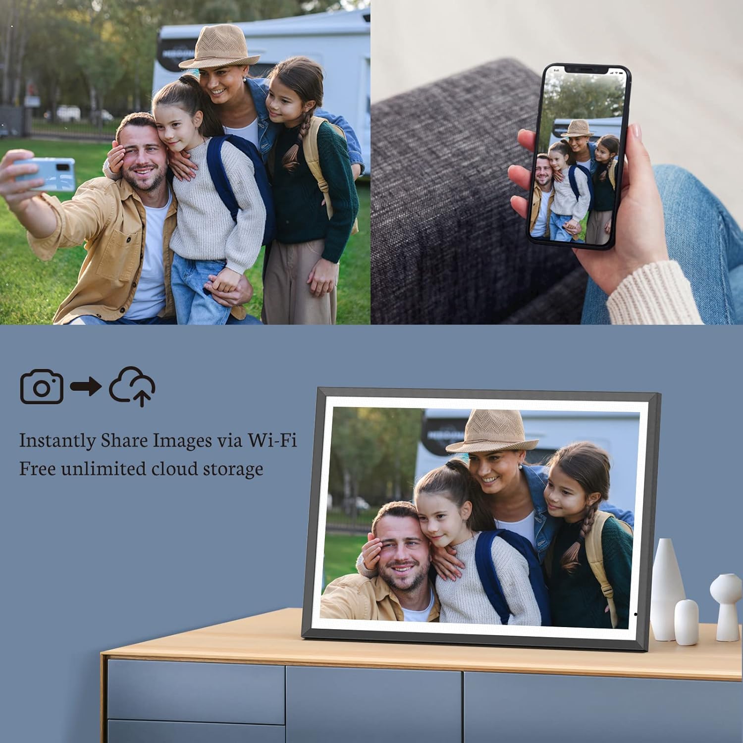 BSIMB Digital Picture Frame IPS Display, Wall-Mountable Electric Photo Frame with Remote Control, Place in Landscape&Portrait, Gift for Mother's Day