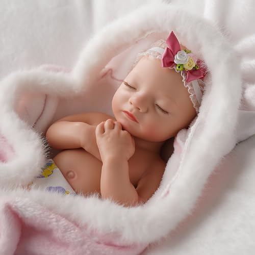 BABESIDE Lifelike Reborn Baby Dolls Aurora 16 Inch (Weight 4 lb) Full Platinum Silicone Reborn Baby Dolls Anatomically Correct Sleeping Baby Girl Real Life Baby Doll with Feeding Kit & Gift Box