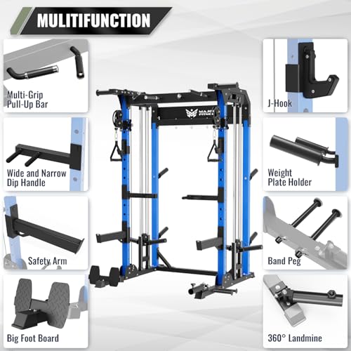 MAJOR FITNESS F22 Multi-Functional Power Rack—1600lbs Capacity All-in-One Squat Rack with Dual Pulley System for Home Gym Strength Training