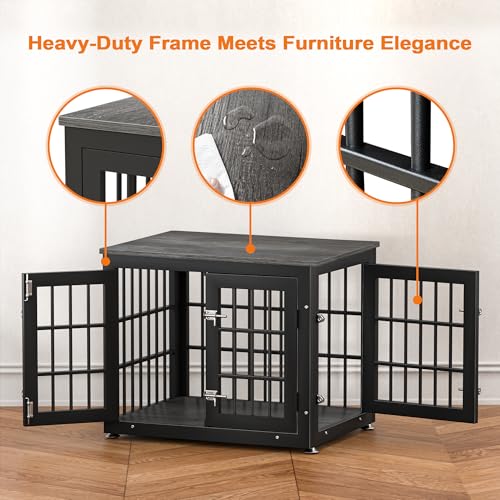 48 Inch Heavy Duty Dog Crate Furniture for Large Dogs, Decorative Pet House End Table, Extra Large Wooden Cage Kennel Furniture Indoor, Natural and White