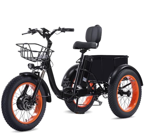 Electric Tricycle for Adults, Peak 750W/500W, Electric Trike, 20"x4.0" Folding Fat Tire 3 Wheel Electric Trike, Max 20MPH,with Large Basket and 48V 15/13 Ah Removable Battery