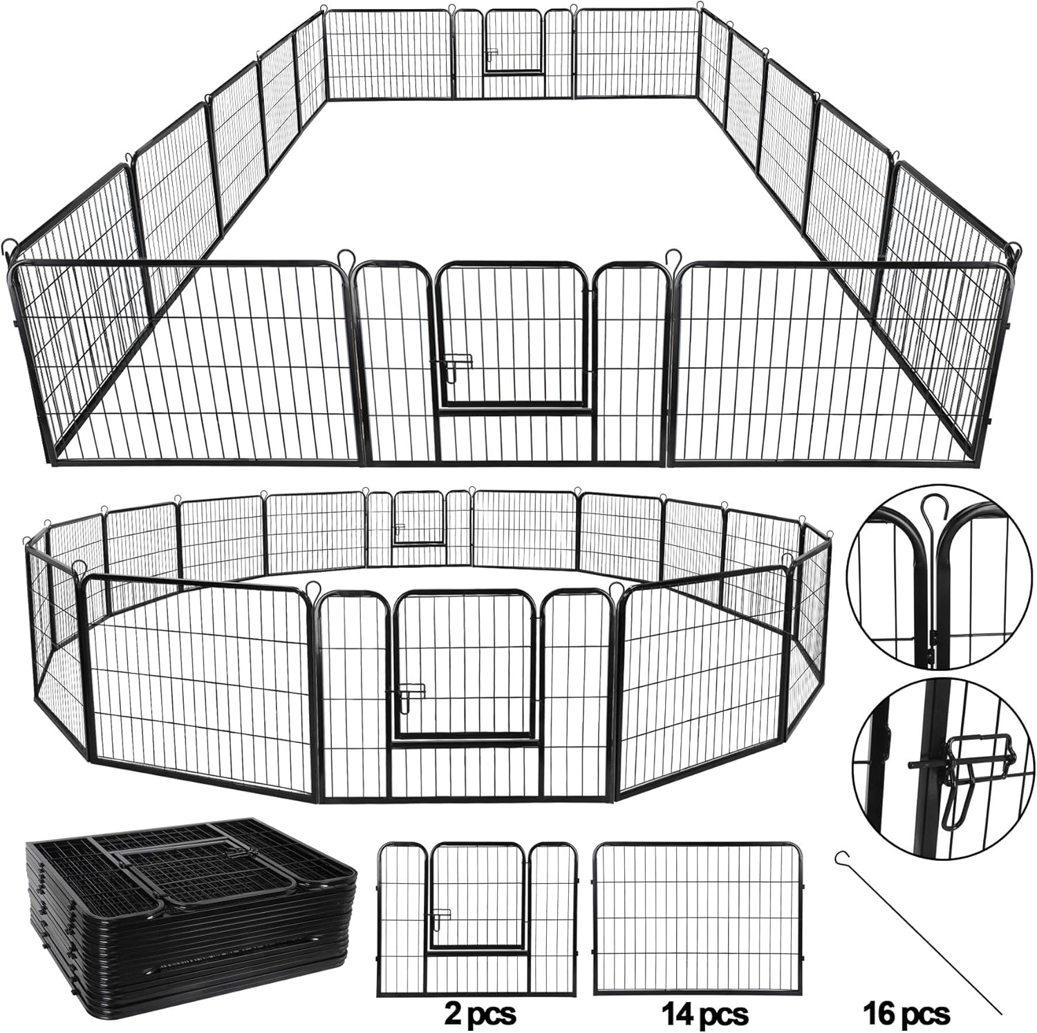 ZENSTYLE 24” Tall Foldable Heavy Duty Metal Pet Playpen 16 Panels Dog Puppy Cat Exercise Fence Barrier Kennel for Outdoor & Indoor