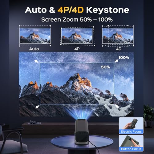 Mini Projector with WiFi and Bluetooth, 180°Adjustable Stand Portable Projector, Support 2.4G/5G WiFi6, 150" Smart Projector with Android TV 11.0, 1080P, Auto Keyston Outdoor/Home Theater, White