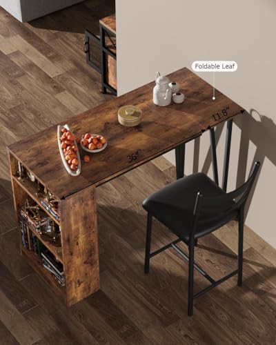 GAOMON 3 Piece Bar Table Set for 2, Bar Table and Chairs Set with with Flip Top Extension, Dining Table Set with Storage Shelves, Suitable for Small Space Kitchen Apartment, Grey