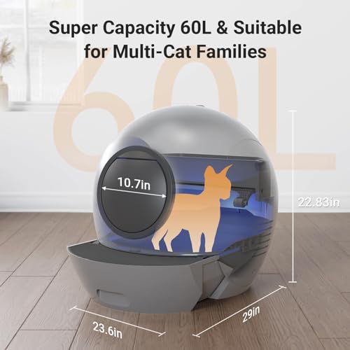 Self-Cleaning Litter Box, SMARTELF Automatic Cat Litter Box Extra Large Litter Box for Multiple Cats, Odor Removal Anti Pinch Kitty Litter Box