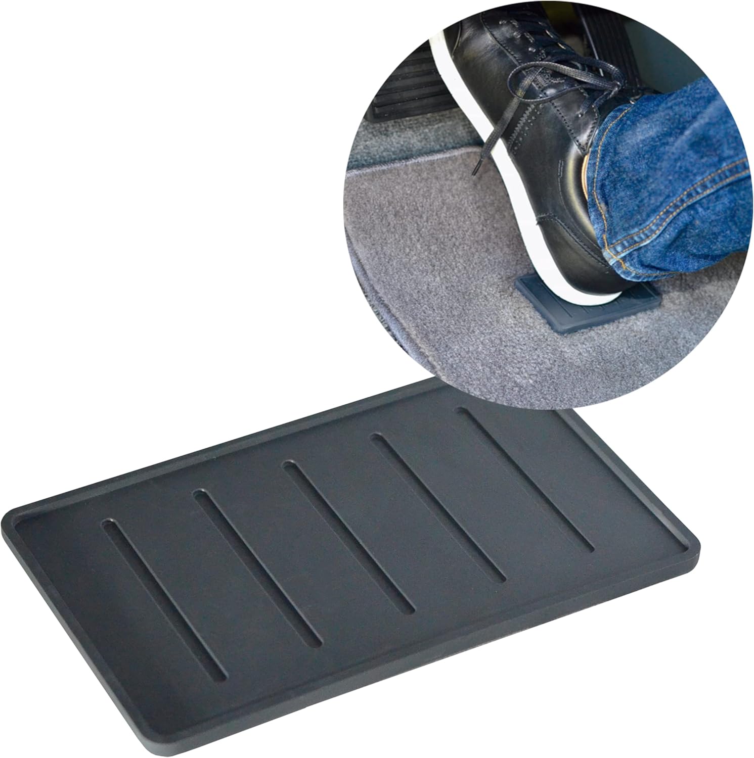 MatMate Car Floor Mat Universal Heel Protector Pad with Carpet-Safe Adhesive - Protect Floor Mat from Tears, Marks, Rips & Holes - Made in USA Dark Grey Pack of 2