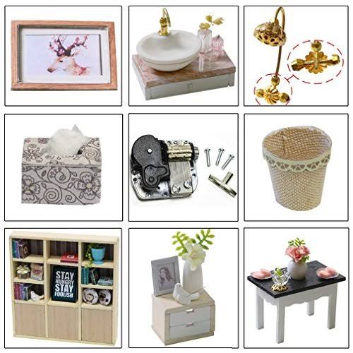 CUTEBEE Dollhouse Miniature with Furniture, Wooden DIY Dollhouse Kit Plus Dust Proof and Music Movement, 1:24 Scale Creative Roo