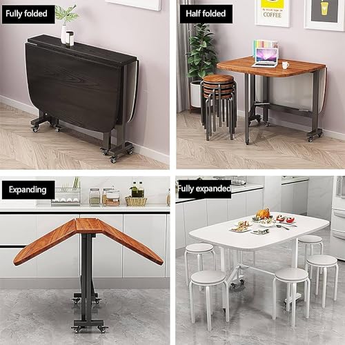 Wood Extendable Dining Table with Wheels | Folding Table Dining, Universal Wheel, Space Saving Gateleg Table for Kitchen | Brown-120x80x75CM