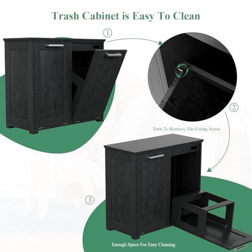Wooden Tilt Out Trash Cabinet, Hidden Trash Can Cabinet 10-Gallon Garbage Cabinet for Kitchen, Living Room & Bathroom White Finish