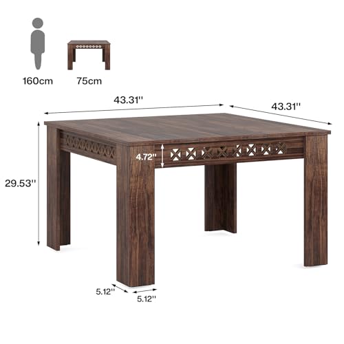 Tribesigns 43" Square Dining Table for 4, 2-4 Person Farmhouse Wood Dining Room Table (Rustic Brown, Heavy Duty Legs)