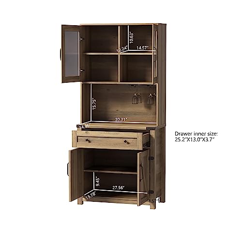 72 inch Tall Kitchen Pantry Cabinet Storage Hutch, Kitchen Cupboard with Countertop for Microwave, Coffee Bar, Free Standing Pantry with Doors for Living Room（2Pcs High + 1 Pcs Low Cabinet）
