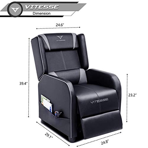 VITESSE Gaming Recliner Chair Racing Style Single Ergonomic Lounge Sofa Modern PU Leather Reclining Home Theater Seat for Living Gaming Room (Grey).