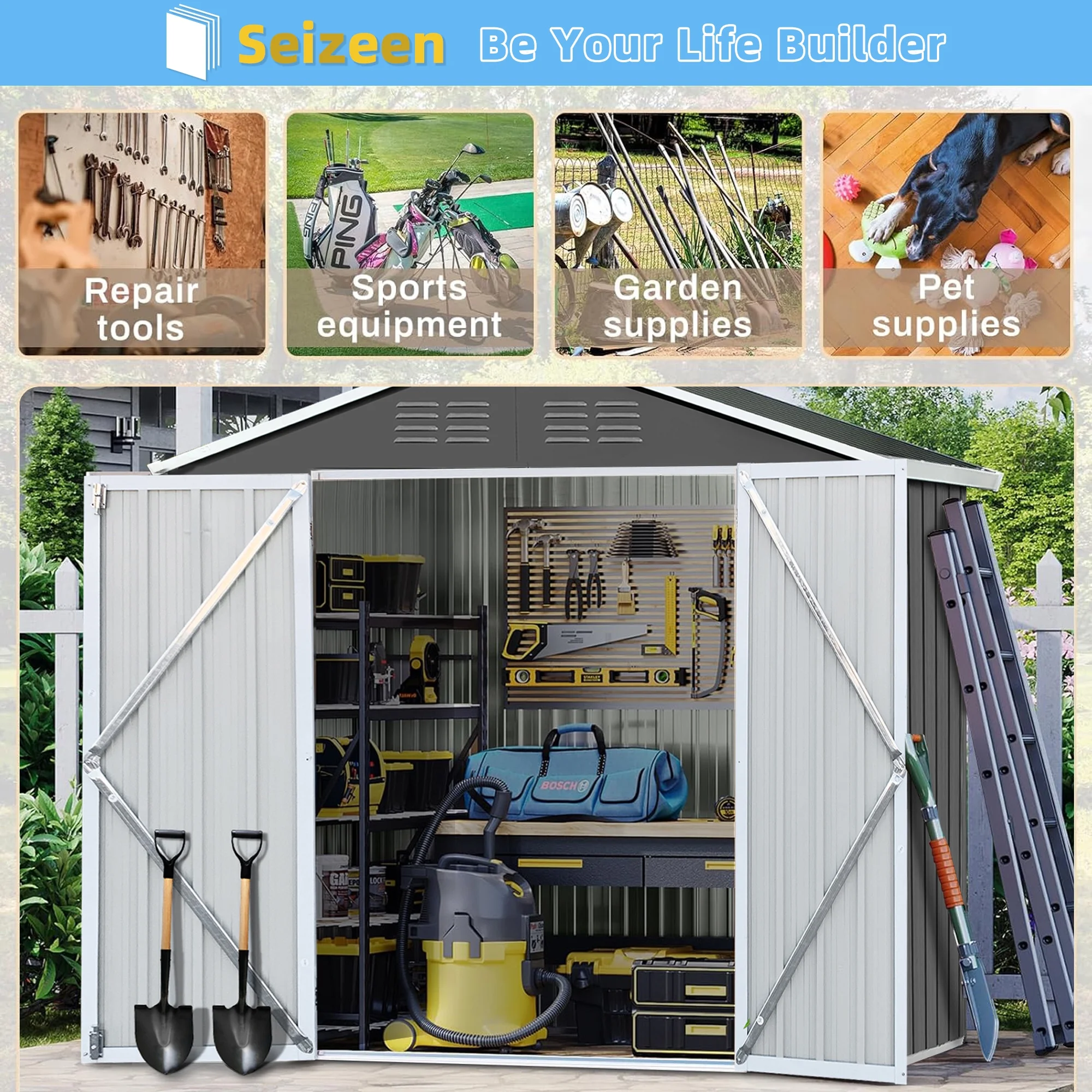6' x 4' Outdoor Metal Storage Shed, Tools Storage Shed, Galvanized Steel Garden Shed with Lockable Doors, House Outdoor Storage Shed for Backyard, Patio, Lawn, D8311