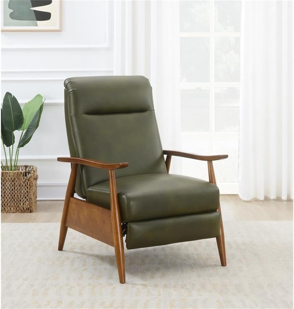 Solaris Fern Green Faux Leather Wood Arm Push Back Recliner