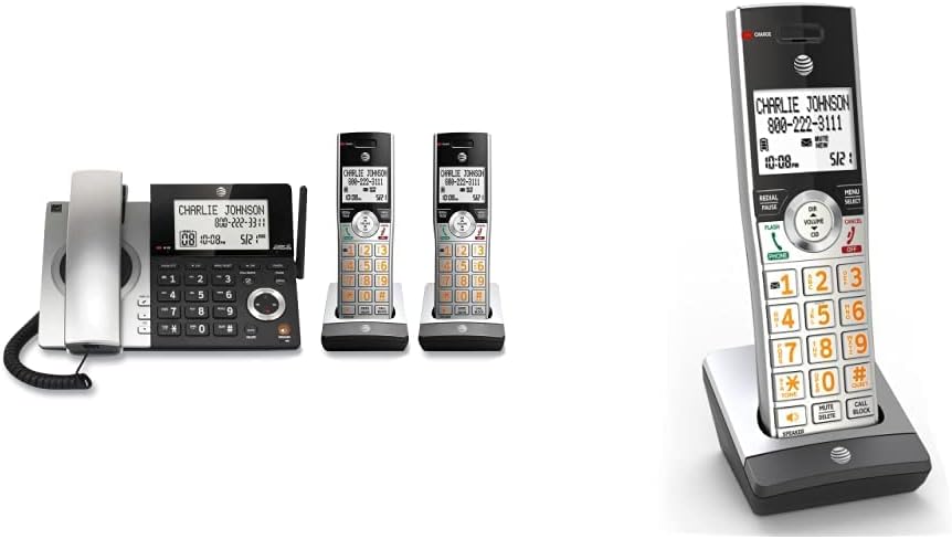 AT&T CL84107 DECT 6.0 Expandable Corded/Cordless Phone with Smart Call Blocker, Black/Silver with 1 Handset