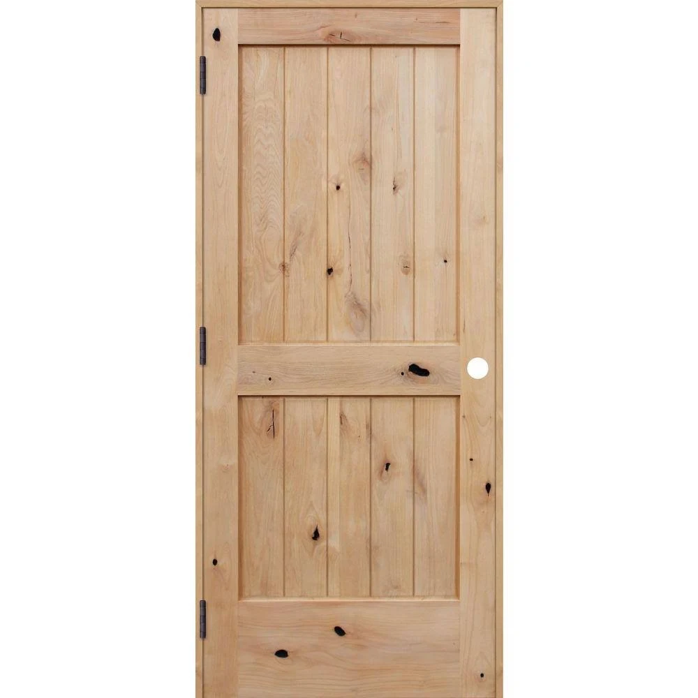 Pacific Entries 36 in. x 80 in. Rustic Unfinished 2-Panel V-Groove Solid Core Knotty Alder Wood Reversible Single Prehung Interi