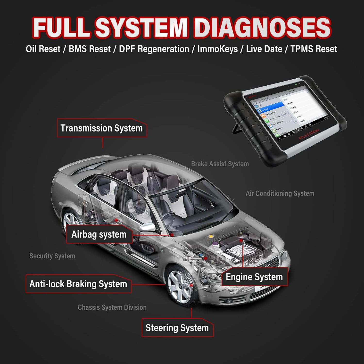 Scanner MaxiCOM MK808, Autel 2022 Newest OBD2 Car Diagnostic Scanner, Equipped with 25+ Maintenance Functions, All System Diagnosis, IMMO/EPB/BMS/SAS/TPMS/AutoVIN/ABS Bleeding