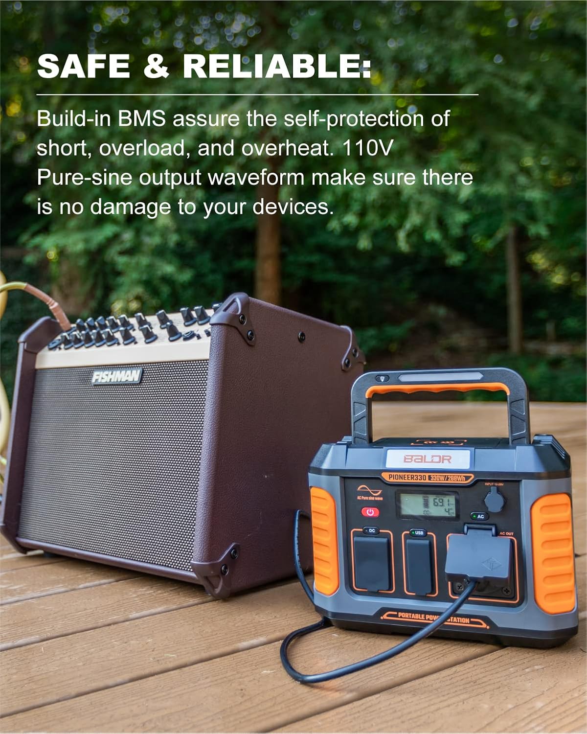BALDR Portable Power Station, Solar Generator with 120V Pure Sine Wave AC Outlet, Backup Lithium Battery Power Supply, 330W | 288Wh, For CPAP Camping Travel Hunting Outdoors Emergency Blackout