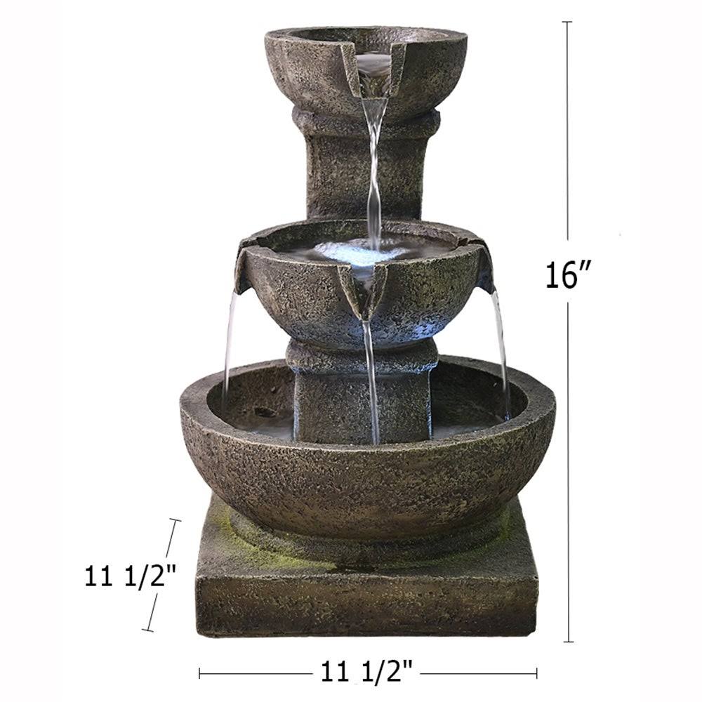 Outdoor Cascading Waterfall Fountain w/LED Light Home Water Fountain - Polyresin - Floor/Lighted - Grey