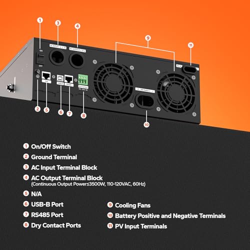 LiTime 3500W Pure Sine Wave Solar Inverter Charger, 48V DC to 120V AC All-in-One Solar Inverter, Built in 80A MPPT Charge Controller, for 48V Lead Acid/LiFePO4 Battery, Home Energy Storage, Off-Grid