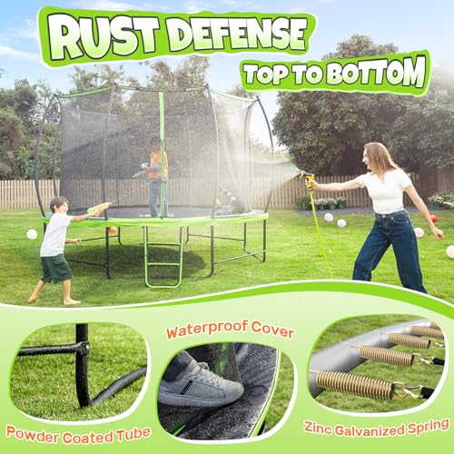 BCAN 8FT 10FT 12FT 14FT 15FT 16FT Recreational Trampoline with Enclosure for Kids Adults, ASTM Approved, Outdoor Trampolines with Ladder for Kids