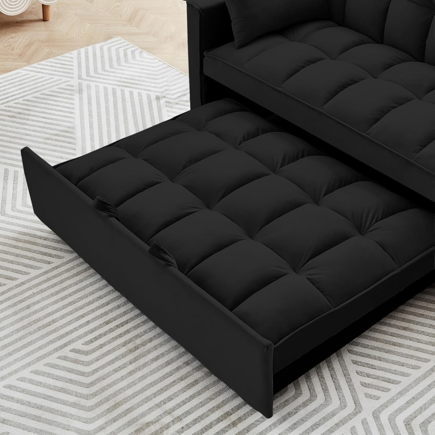 55" Full Size Pull Out Couch-3 in 1 Convertible Futon Sofa Bed, Fluffy Velvet Loveseat Sofa Cama, Foldable Lounge Sleeper Sofa with Pullout Bed, Small Couch for Living Room