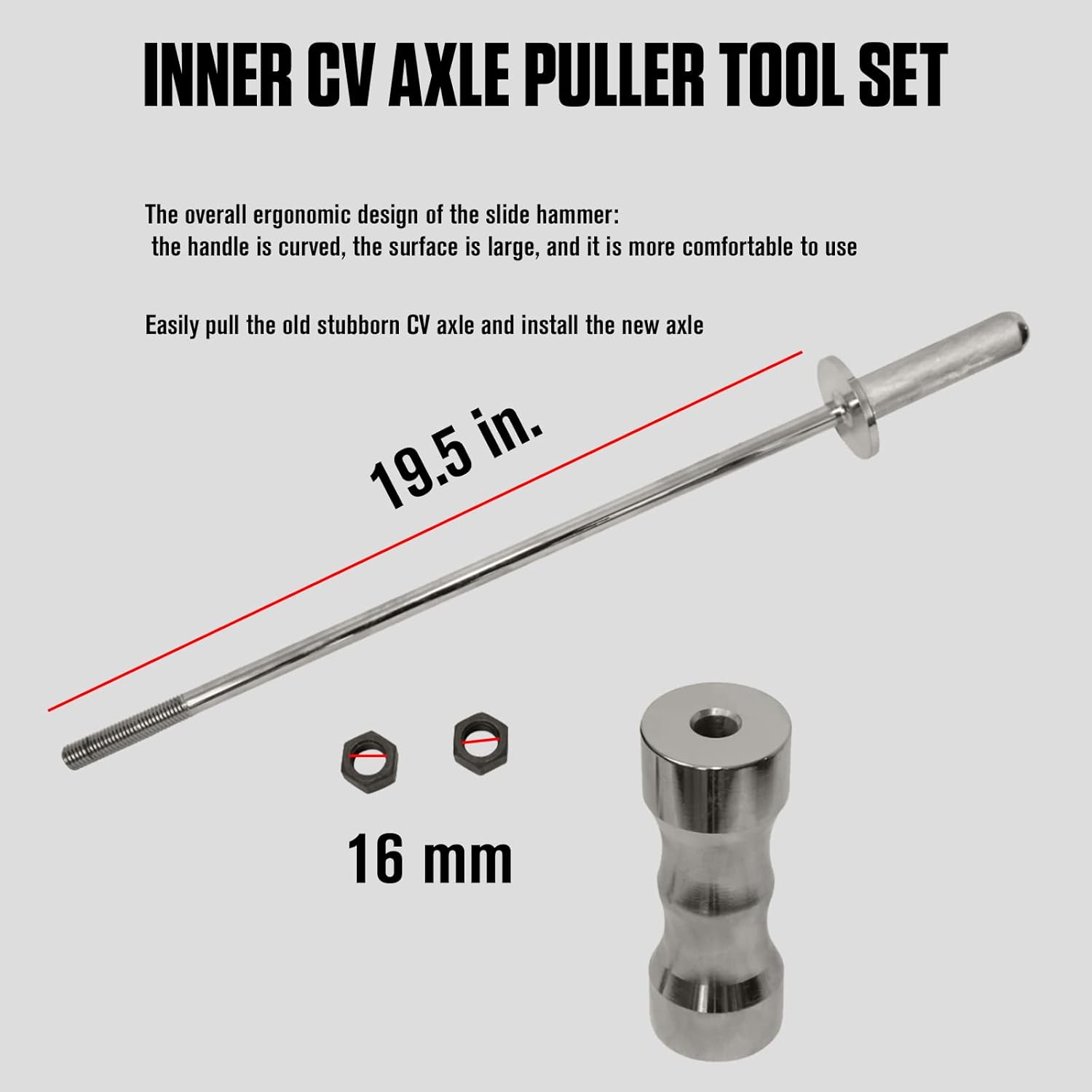 Inner CV Joint Puller Slide Hammer Front Wheel Drive Axle Half Shaft Removal Tool Kit CV Axle Removal Tool Slide Hammer 63mm 48mm CV Joint Fork Adapter Attachments