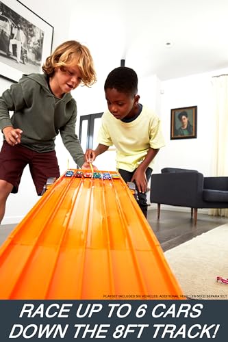 Hot Wheels Toy Car Track Set Super 6-Lane Raceway, 8ft Track that Rolls Up for Storage, 6 1:64 Scale Cars (Amazon Exclusive)