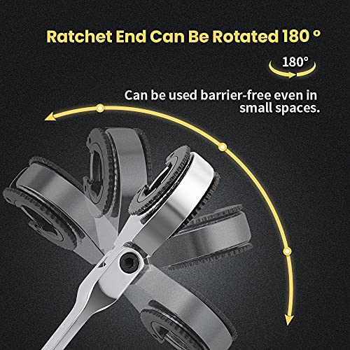 Anbull Ratcheting Wrench Set with Open Flex-head, 12PCS Metric (8-19mm) Combination Spanner with 72 Teeth, 180° Flex-head Tubing Ratchet Wrench Set