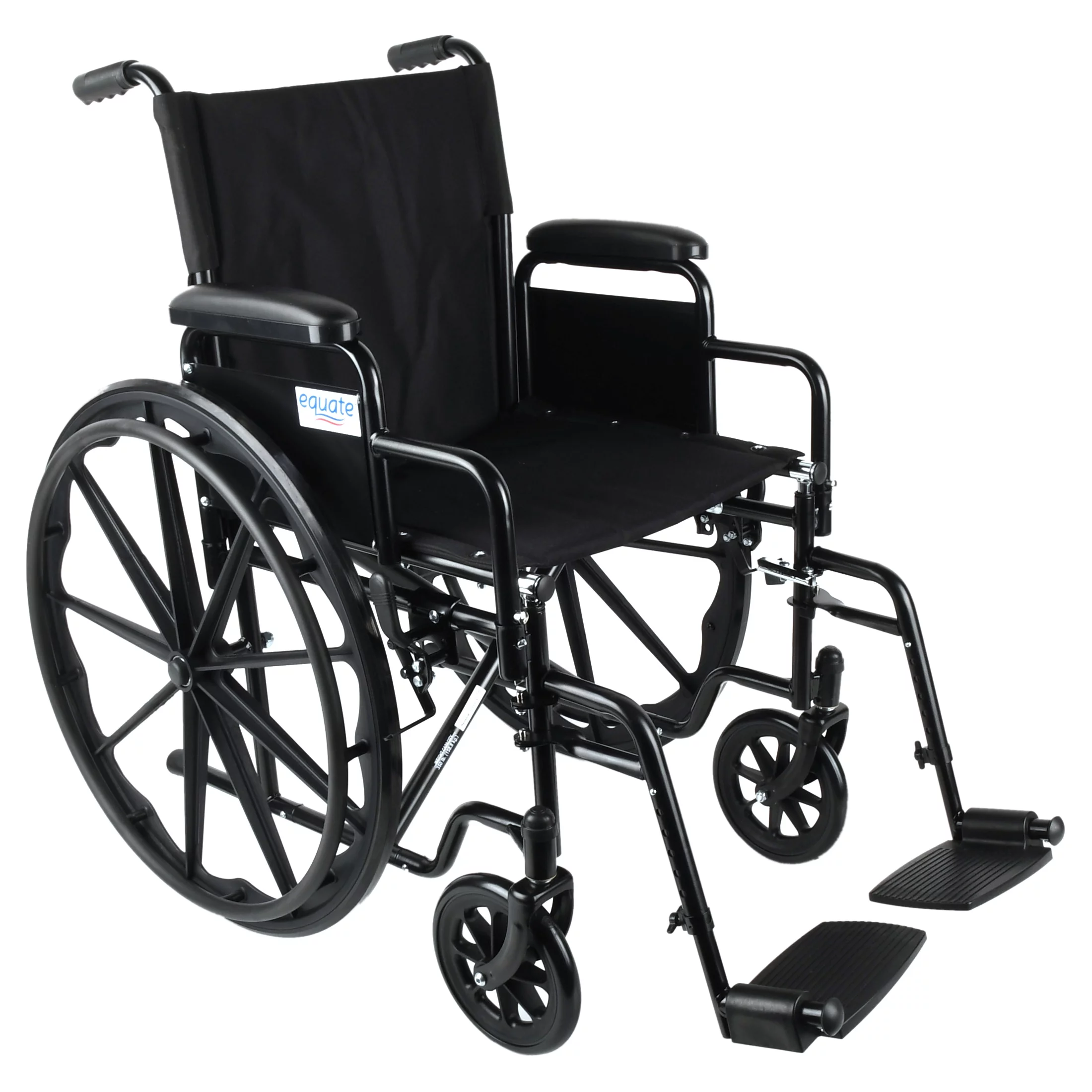 Equate Lightweight Foldable Steel Wheelchair with 18" Seat and Swing-Away Footrests, 350 lb Capacity