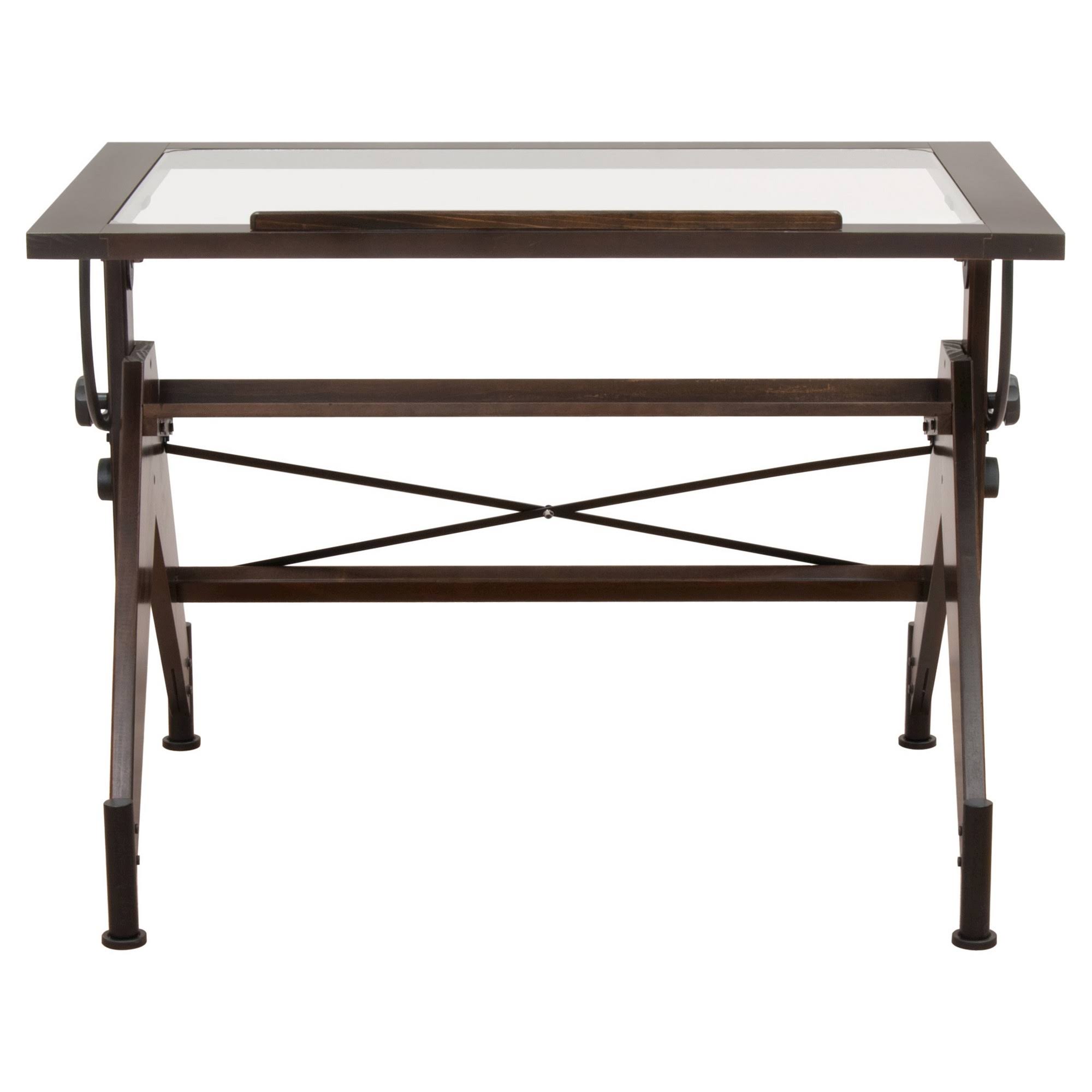 Studio Designs Aries Glass Top Drafting Table - Dark Walnut/Black