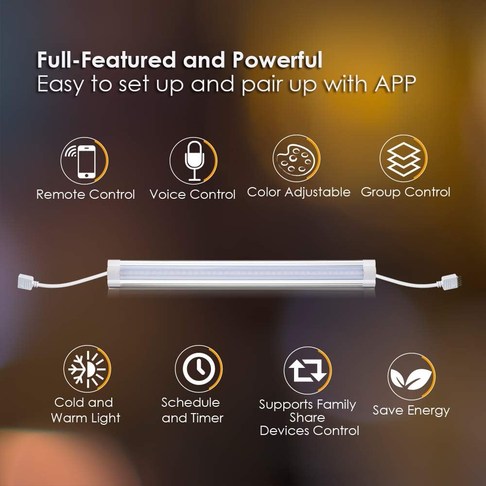LED Smart Under Cabinet Ligts RGB Multi Color Compatible with Alexa, Google Home Voice Controlled Under Counter Strip Light App Control (6 Lights Bar Kit)